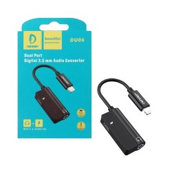 Adaptador de Áudio Denman DU06 Lightning a 3,5mm+Lightning Preto
